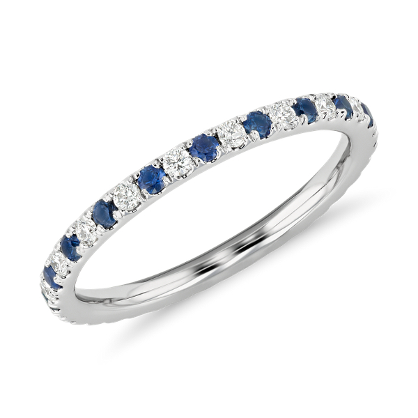 Riviera Pave Sapphire and Diamond Eternity Ring in 14k White Gold (1.5mm)