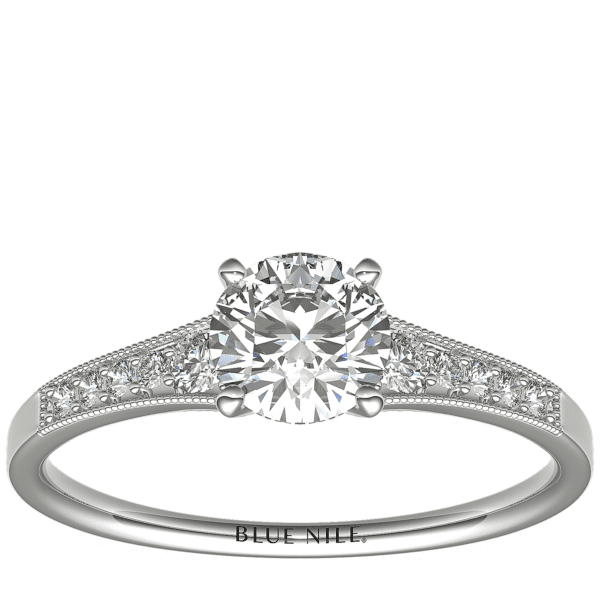 3/4 Carat Ready-to-Ship Graduated Milgrain Diamond Engagement Ring in 14k White Gold