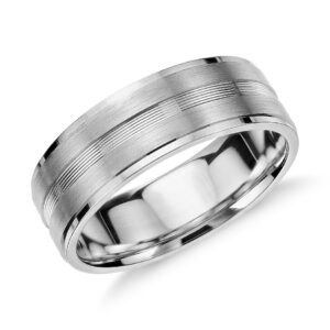 Double Inlay Wedding Ring in 14k White Gold (7mm)