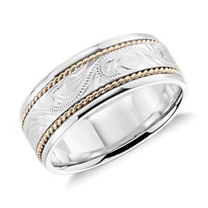 Two Tone Paisley Wedding Ring in 14k White Gold and Yellow Gold (8mm)