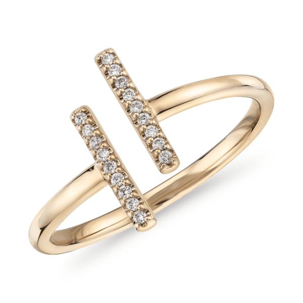 Delicate Pave Split Bar Diamond Fashion Ring in 14k Yellow Gold