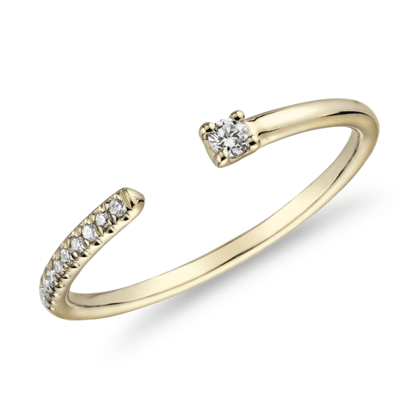 Ultra Mini Diamond Pave Open Stackable Fashion Ring in 14k Yellow Gold