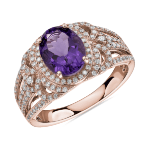 Oval Amethyst and Diamond Ring in 14k Rose Gold