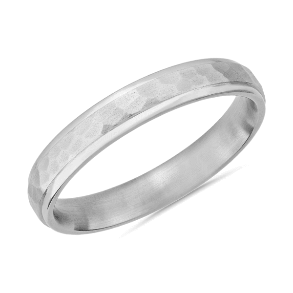 Matte Hammered Inlay Wedding Ring 14k White Gold (4mm)