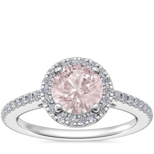 Classic Halo Diamond Engagement Ring with Round Morganite in 14k White Gold (6.5mm)