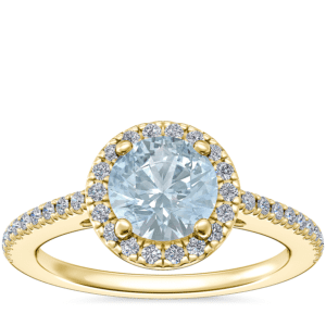Classic Halo Diamond Engagement Ring with Round Aquamarine in 14k Yellow Gold (6.5mm)