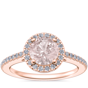 Classic Halo Diamond Engagement Ring with Round Morganite in 14k Rose Gold (6.5mm)