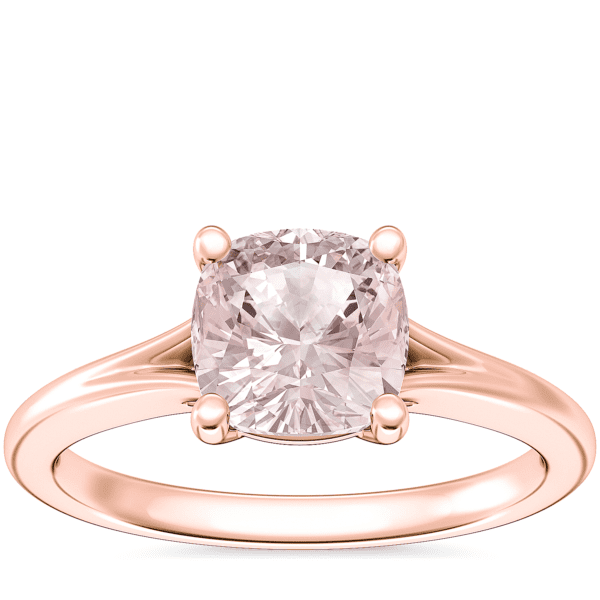 Petite Split Shank Solitaire Engagement Ring with Cushion Morganite in 14k Rose Gold (6.5mm)