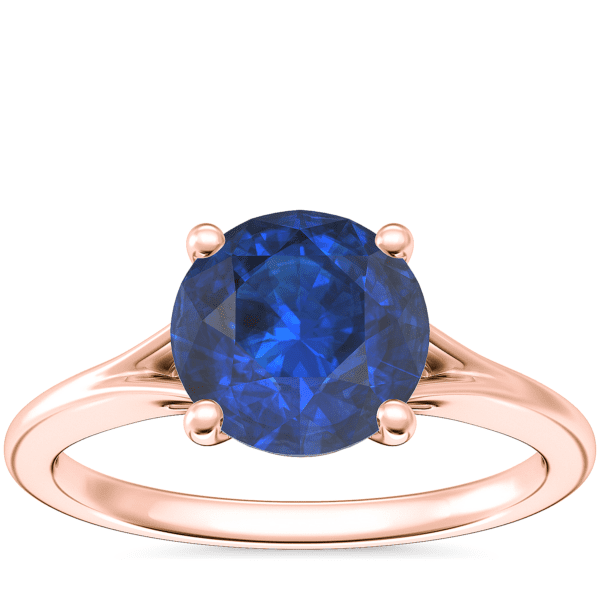 Petite Split Shank Solitaire Engagement Ring with Round Sapphire in 14k Rose Gold (8mm)