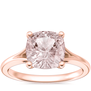 Petite Split Shank Solitaire Engagement Ring with Cushion Morganite in 14k Rose Gold (8mm)