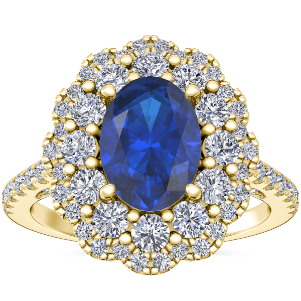 Vintage Diamond Halo Engagement Ring with Oval Sapphire in 14k Yellow Gold (7x5mm)