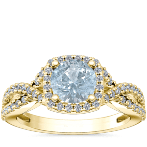Twist Halo Diamond Engagement Ring with Round Aquamarine in 14k Yellow Gold (6.5mm)