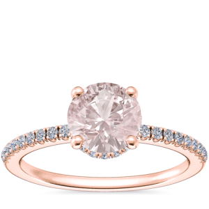Petite Micropave Hidden Halo Engagement Ring with Round Morganite in 14k Rose Gold (6.5mm)